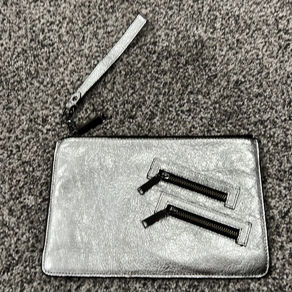 New Rebecca Minkoff Metallic Silver Wristlet Clutch